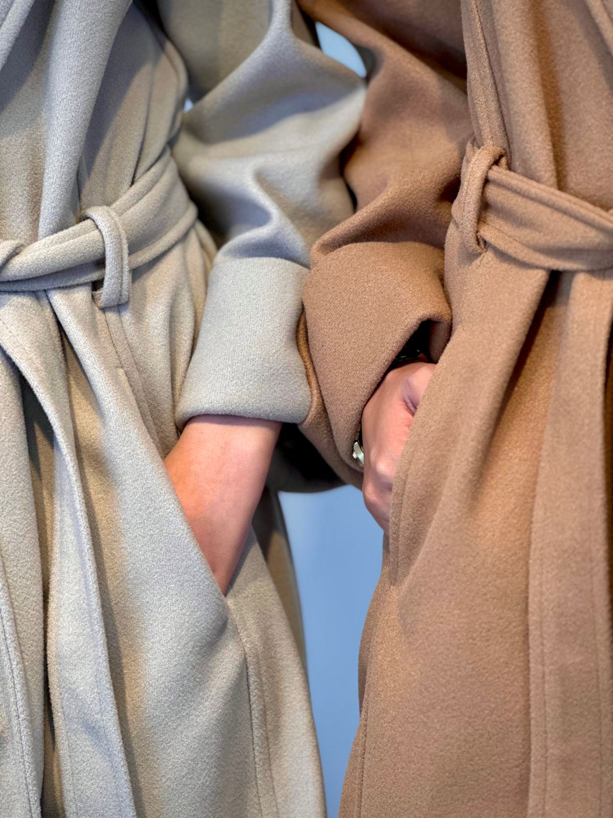 Elegant Winter Overcoat Greige Color with Belt