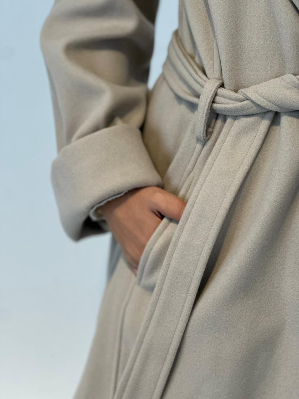 Elegant Winter Overcoat Greige Color with Belt