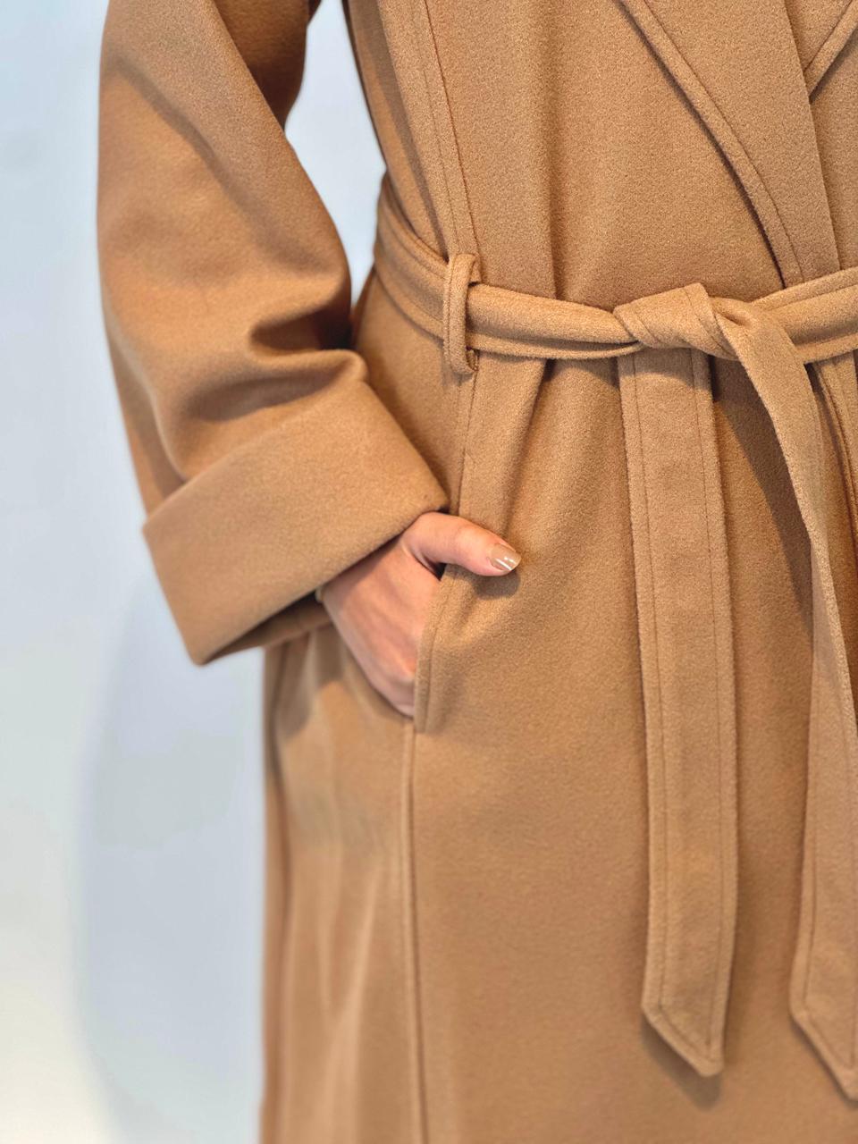 Elegant Winter Overcoat Camel Color with Belt